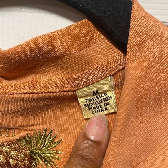 Caribbean Men orange button down  silk and cotton blend shirt sleeve  top size M - Picture 5 of 8